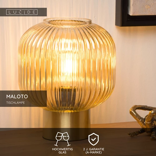 Lucide MALOTO - Tischlampe - Ø 20 cm - 1xE27 - Amber - USP